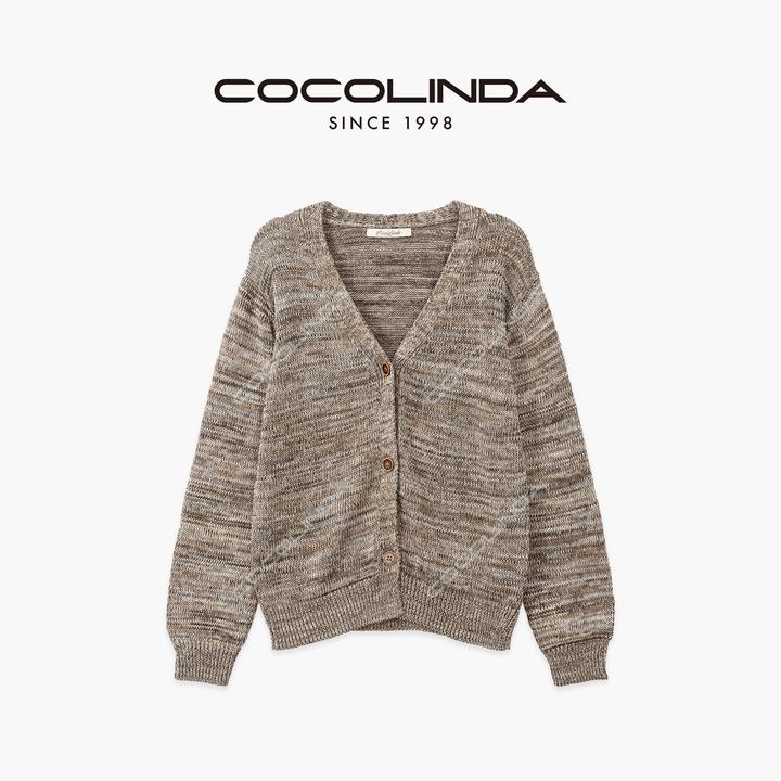 COCOLINDA | 100%棉5针V领欧美粗细混纱平纹套头开衫S5176 拍大