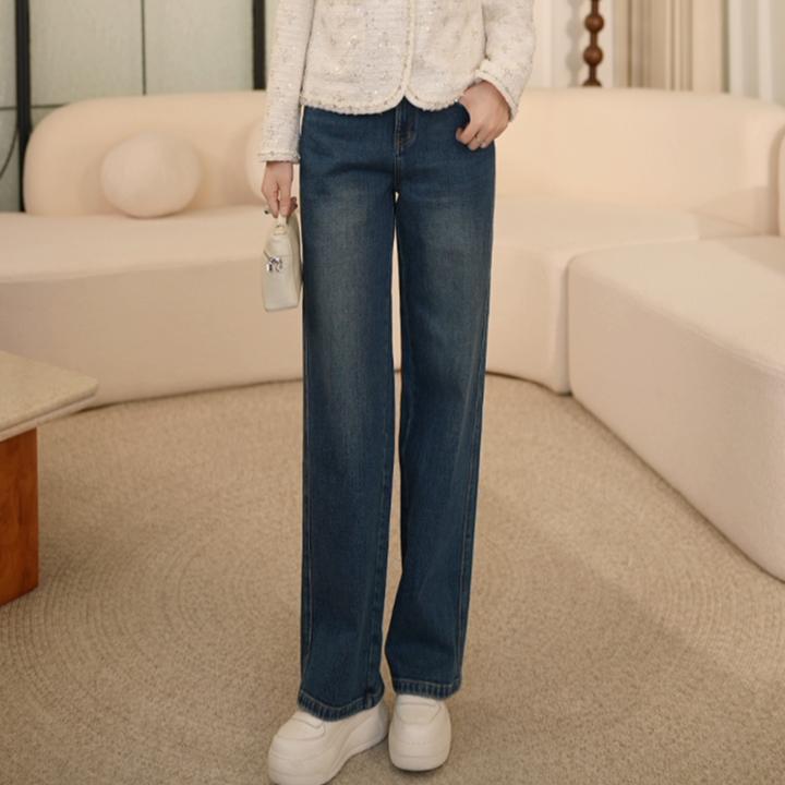 枫竺阿楠anan高腰遮肉显瘦弹力直筒牛仔裤女秋季新款简约通勤裤子