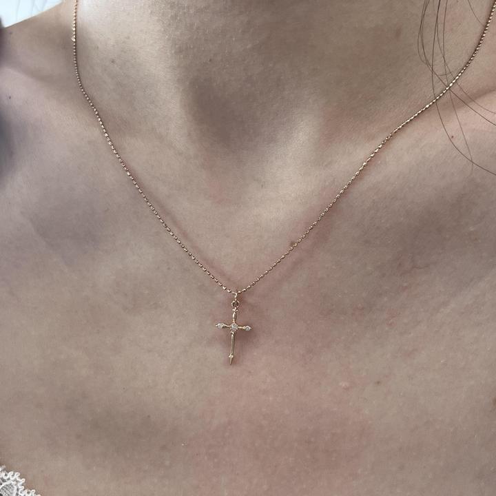 铜合金项链 法式十字架闪锆项链女简约百搭时尚小众高级感锁骨链