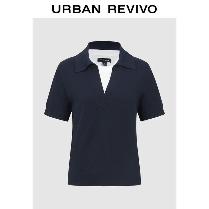 UR2025秋季新款女装格雷系学院风假两件短袖针织衫UWM950057