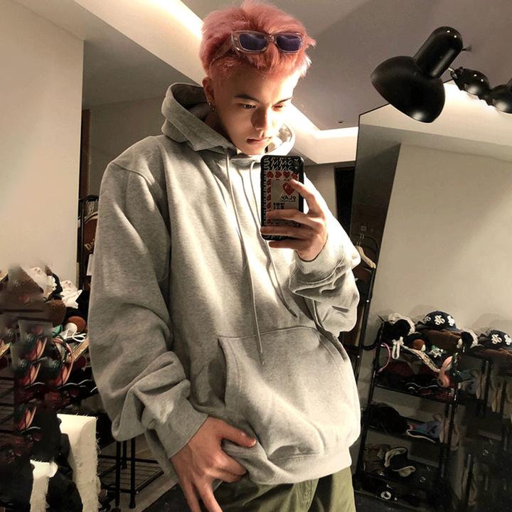 美式街头加绒加厚休闲连帽卫衣男潮牌高级感简约纯色外套上衣ins