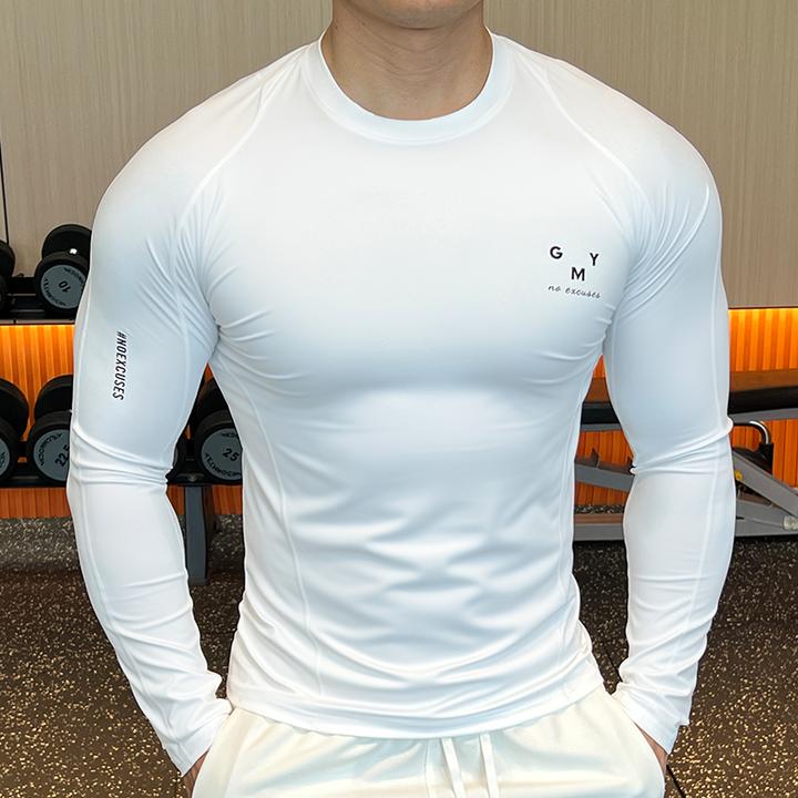 新款男士长袖圆领T恤健身训练服紧身衣运动跑步速干显壮衣打底衫