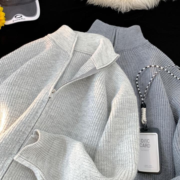立领毛衣开衫男生衣服高级感秋季新款拉链设计Cleanfit针织衫外套