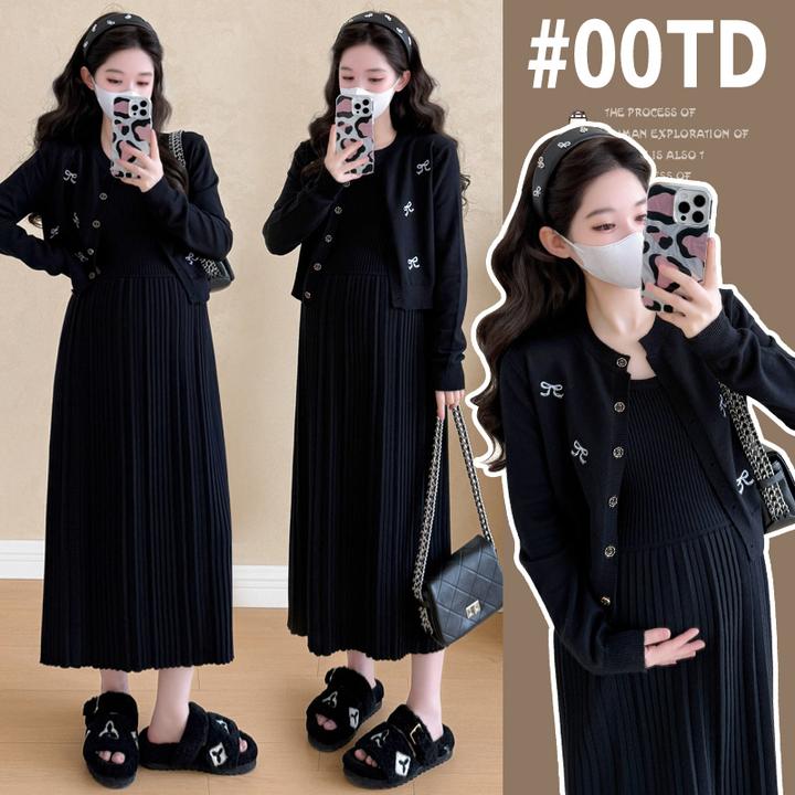 秋季新款孕妇装法式小香风孕妇针织上衣背心连衣裙高级感洋气套装