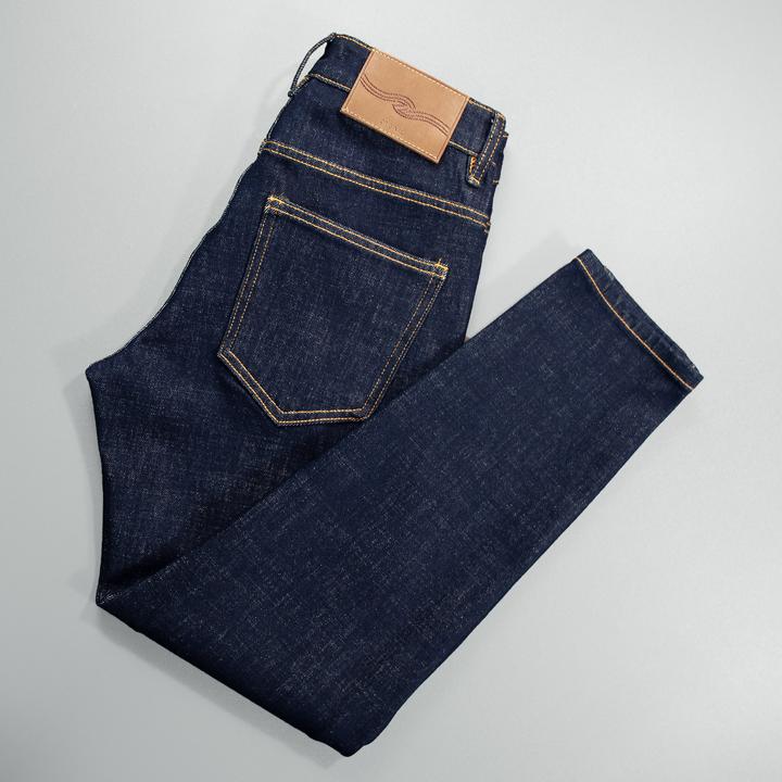 DeweLvum新品柔软四面弹力九分牛仔裤男士横竹纹理男装修身小脚裤