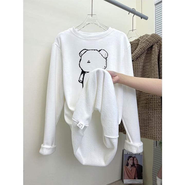 加绒长袖t恤女中长款遮屁股宽松包臂内搭上衣打底衫秋冬加厚保暖