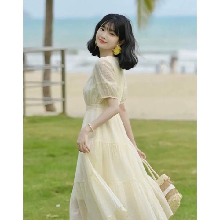 SS102好9芒果味的夏天 减龄显瘦浅黄色娃娃连衣裙