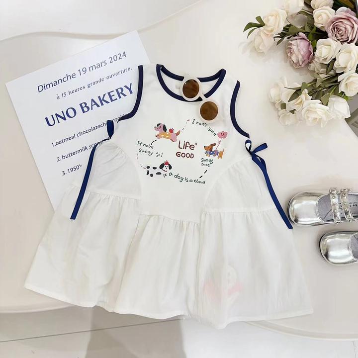 汤圆家童装2025夏季新款韩系简约卡通拼接无袖连衣裙 YA-1936
