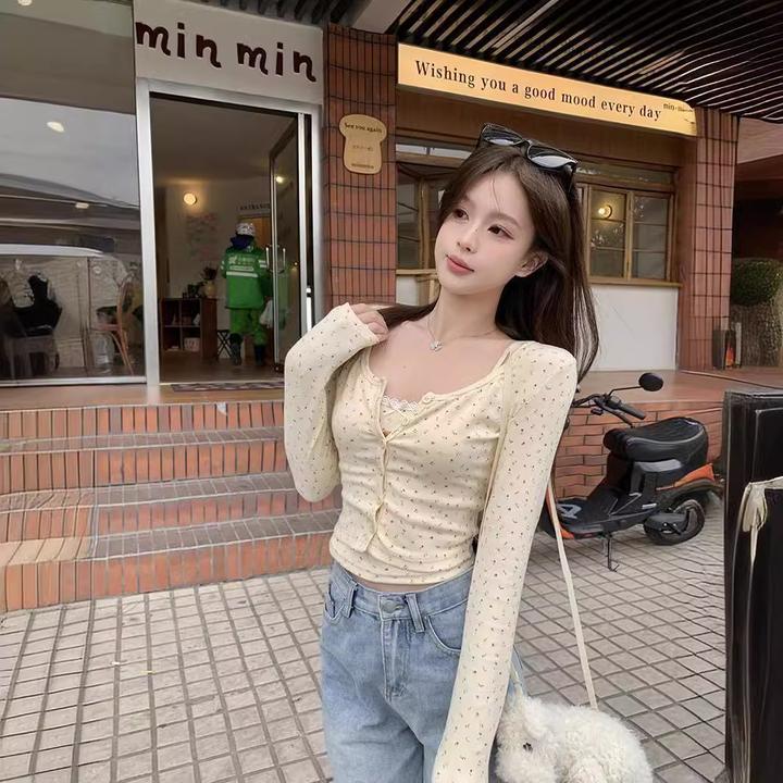 小背心甜美上衣吊带短款内搭蕾丝花边夏季女印花可爱碎花外穿小熊