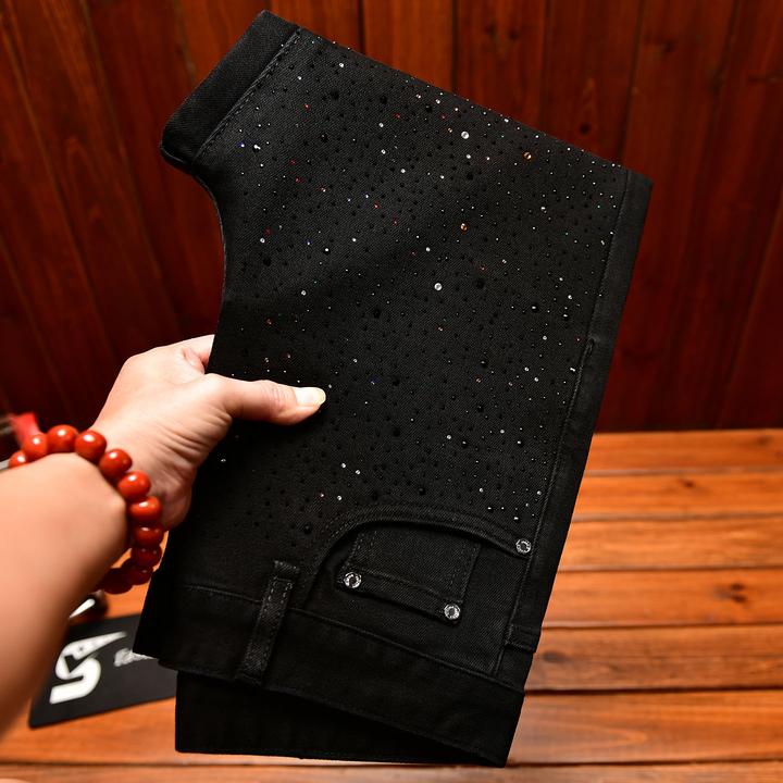 PAVENATNO/巴韦那奇高端牛仔裤男款烫钻修身小脚裤潮秋冬弹力长裤