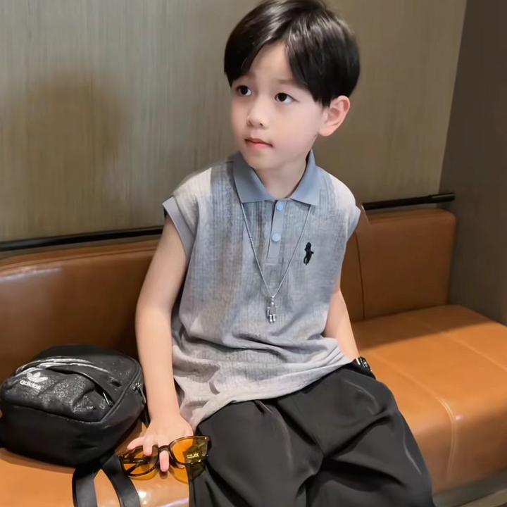 男童夏装无袖polo衫套装洋气痞帅港风上衣阔腿裤男孩两件套