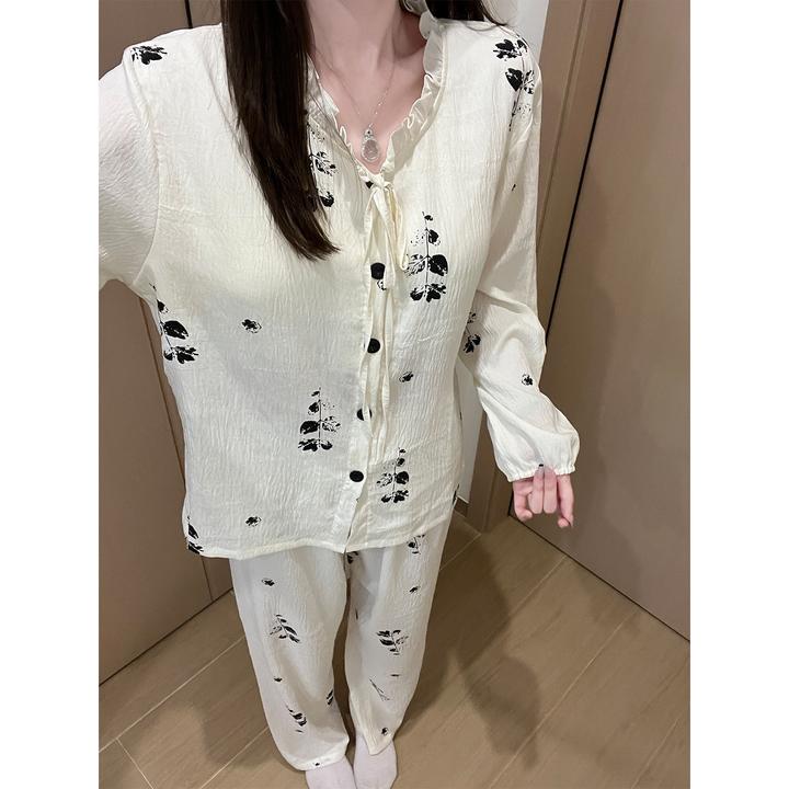 Meng luan/梦鸾带胸垫春秋款睡衣女士高级感长袖秋冬季家居服套装