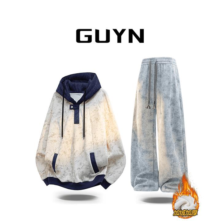 【品牌现货】GUYN设计师男装高级感痞帅扎染卫衣男连帽秋冬季一套