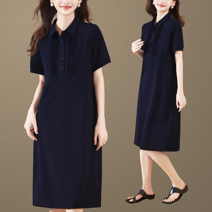 搭配显瘦袖长领口气质中年减龄夏季新款时尚宽松中长款纯色夏装长
