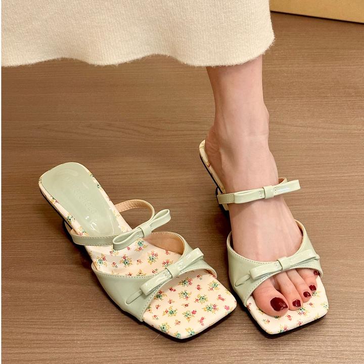 AL-C273-1海盐蛋糕!气质方头一字带蝴蝶结坡跟凉拖女韩版露趾凉鞋