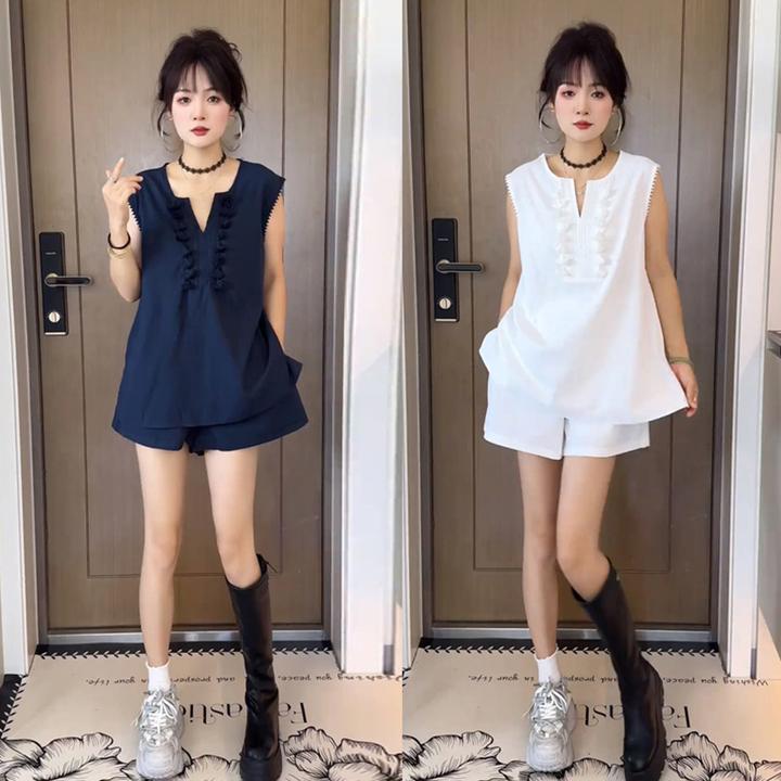 减龄小个子一整套穿搭女2025夏季新款设计感无袖背心上衣短裤套装