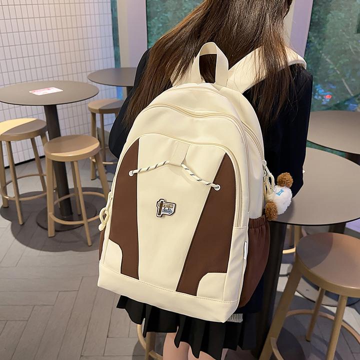 拼色新款书包初高中男女时尚撞色学院风青春轻便简约百搭双肩背包