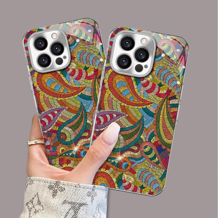 适用于【苹果13promax】复古彩色图腾ins风网红创意个性手机壳女款