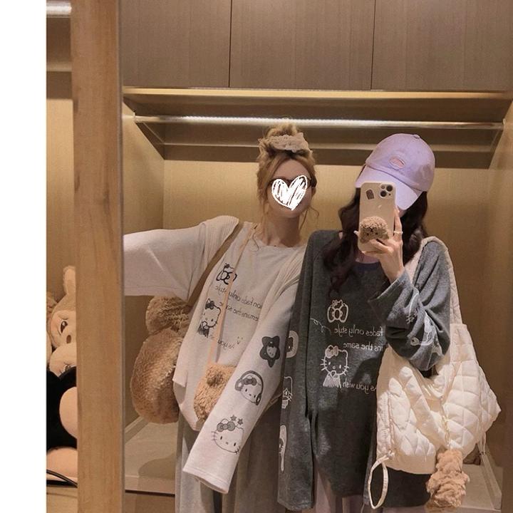 YUANSU【满身KT小猫！毛绒感T恤/不挑身材长袖tee】