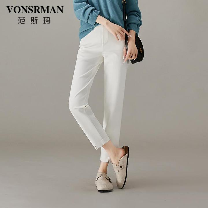 时尚小个子烟管裤女2025春季新款四面弹显瘦气质休闲开叉九分裤潮