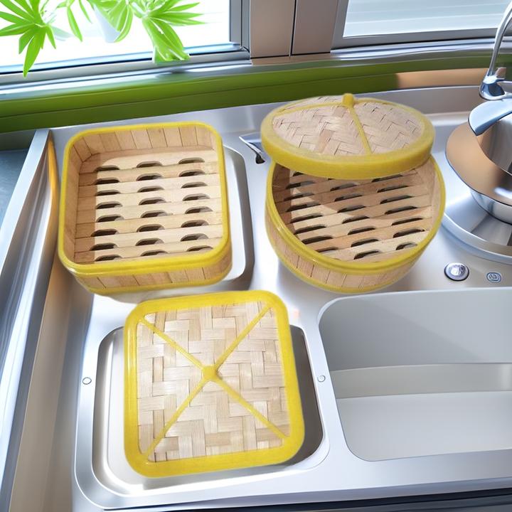 港式早茶四方圆角竹蒸笼 早餐快餐店点心蒸格4-7寸塑边竹蒸笼