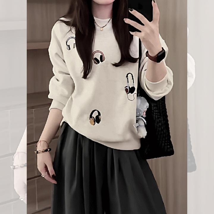 慵懒宽松百搭上衣秋季新款胖MM大码女装韩版减龄印花圆领长袖卫衣