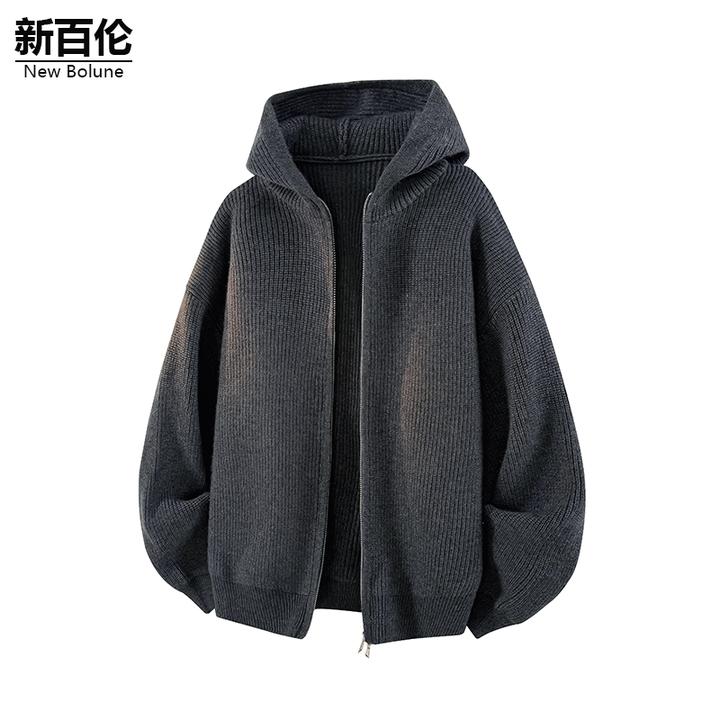 新百伦/NEW BOLUNE连帽毛衣男潮牌ins美式针织开衫秋冬季外穿外套