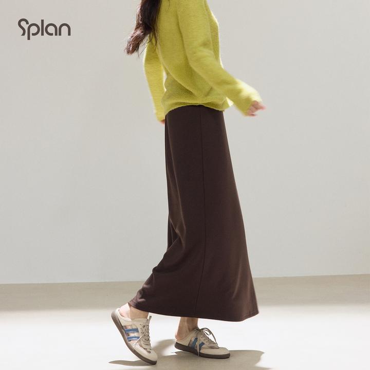 【秋冬新品】SPLAN 极简老钱风柔软高腰垂感半身长裙25336