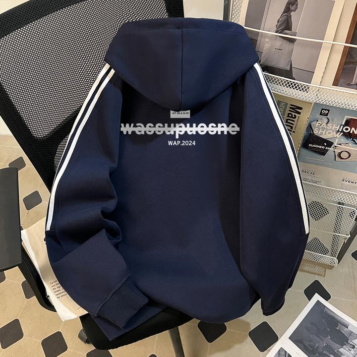 WASSUP UOSNE重磅硬挺连帽卫衣男生秋季潮牌美式休闲宽松痞帅帽衫