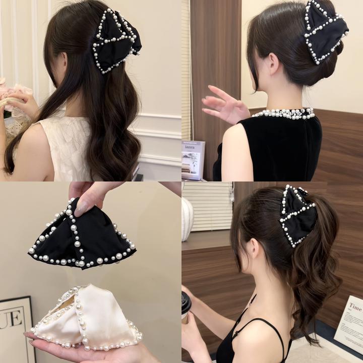 2025新款法式轻奢珠珠氛围感三角抓夹优雅鲨鱼夹复古发饰简约