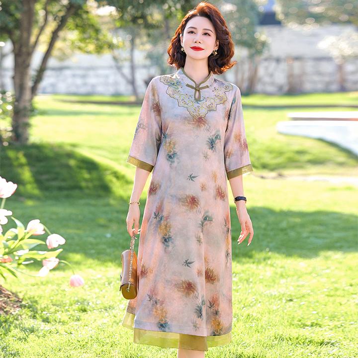 年轻妈妈连衣裙时尚裙子民族风显瘦气质夏季复古中式中长款中国风