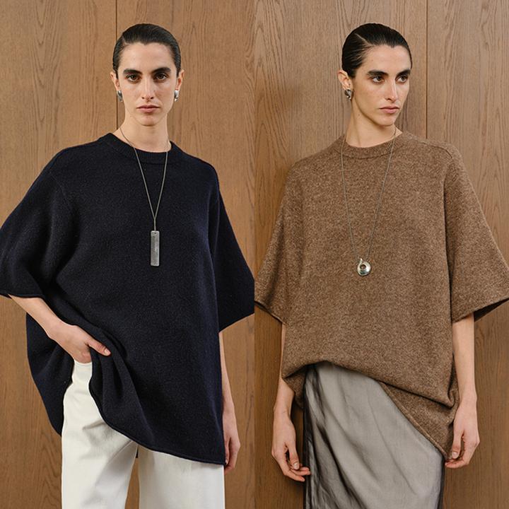 MARIUS“拿铁套“经典箱型廓版针织圆领宽松中长款短袖T恤半裙