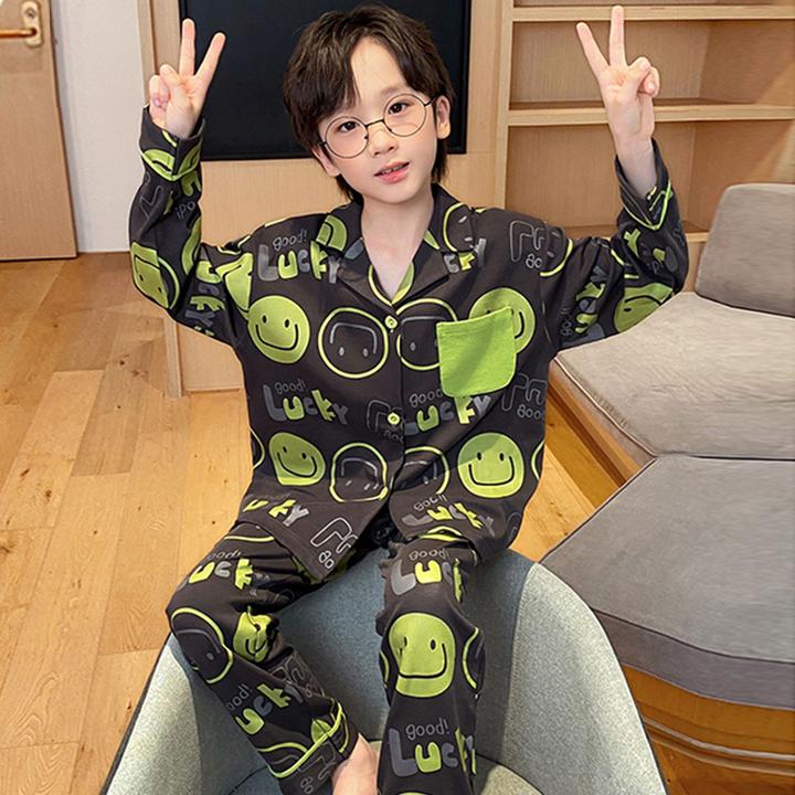 春秋季2025新款长袖长裤男童开衫青少年儿童睡衣中大童家居服套装