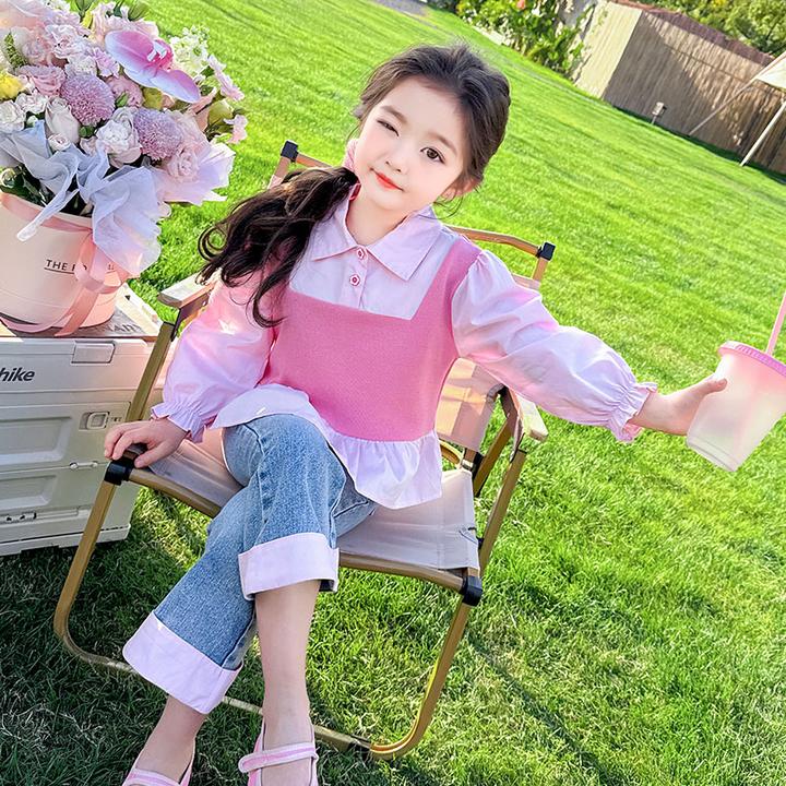 女童衬衫套装春秋季2025新款洋气时髦宝宝衣服儿童春装马甲两件套