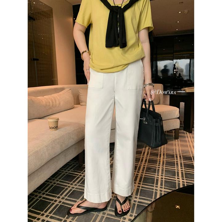 现货大婉酱微胖定制【微弹白牛】法式复古九分裤夏百搭牛仔裤 9650D