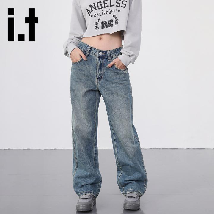 it:CHOCOOLATE牛仔裤男款做旧宽松破洞中腰复古港风休闲裤子直筒