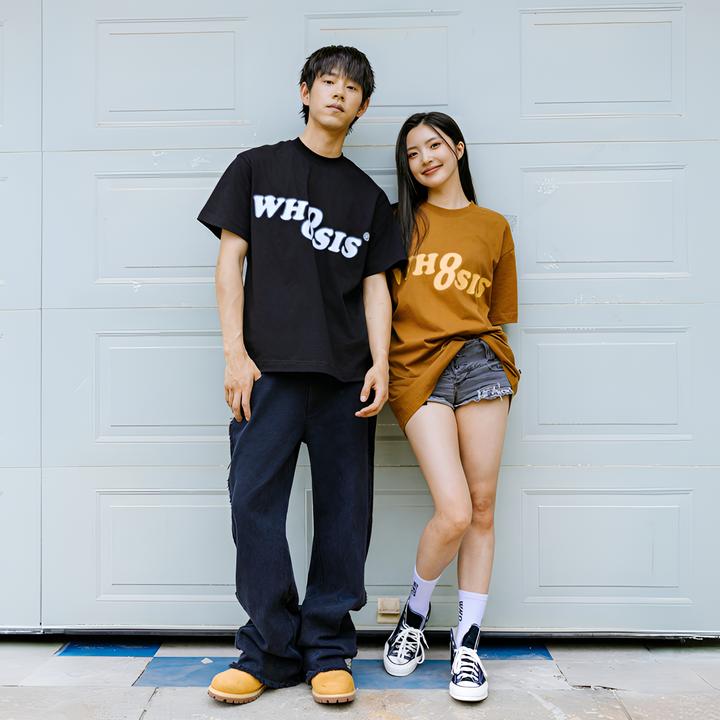 WHOOSIS（不知其名）幻影logo纯色短袖百搭t恤半袖宽松情侣夏季情侣