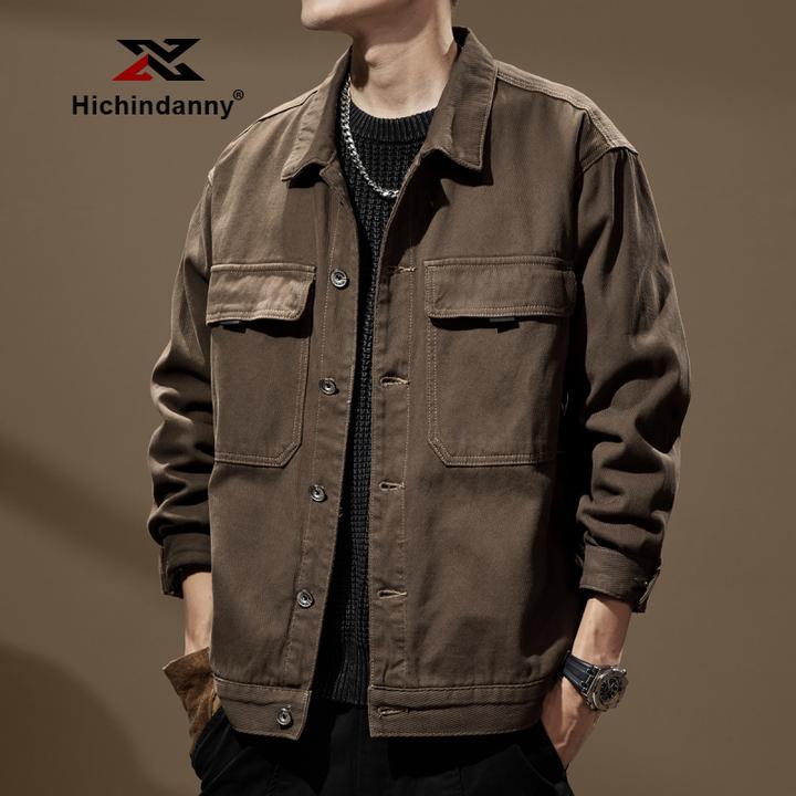 HICHIN休闲运动夹克男春秋纯棉重磅复古工装宽松猎装茄克休闲外套