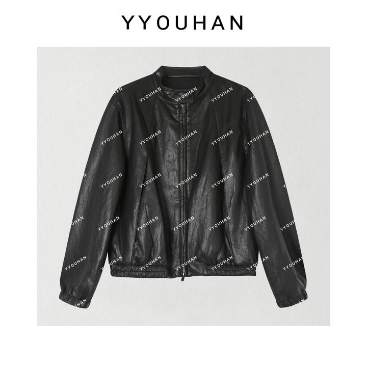 玖了个玖 2025新款【黑桃A】极简风显瘦百搭立领皮衣外套 2508C4207