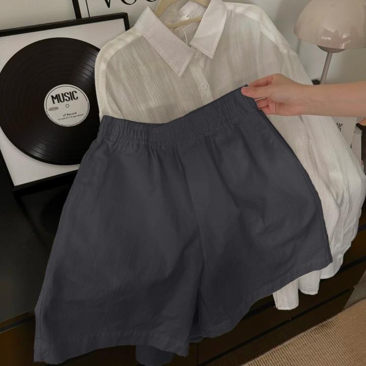 纯棉短裤女松紧腰夏季新款百搭高腰显瘦宽松休闲a字阔腿裤子外穿