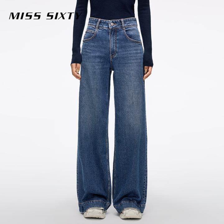 Miss Sixty2025秋季新款牛仔裤女复古洗水微弹宽松休闲垂感阔腿裤