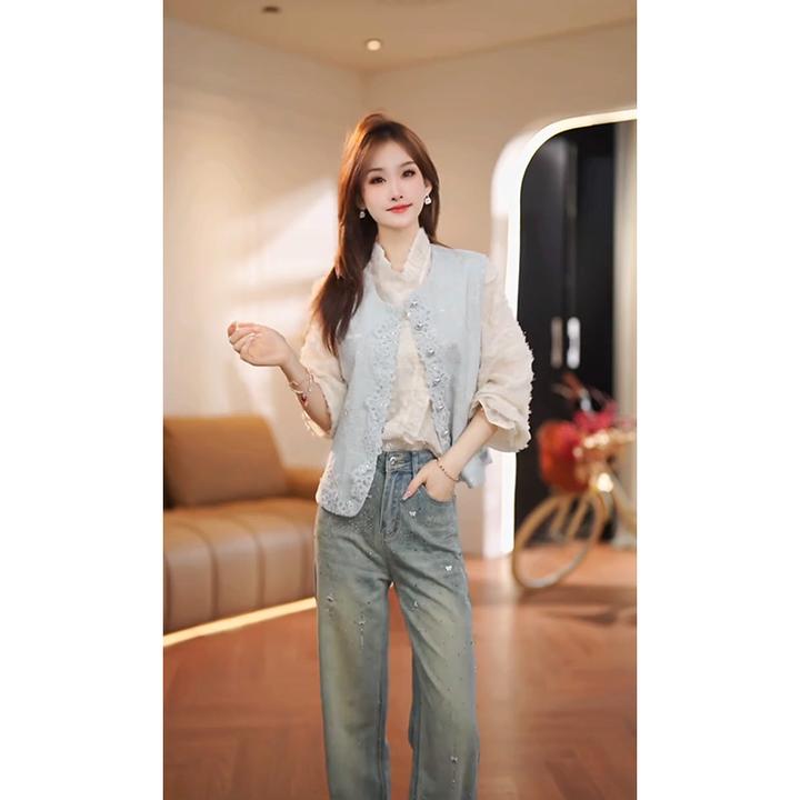 法式提花蕾丝马甲外套女气质时尚无袖上衣2025春夏新款高级感马夹