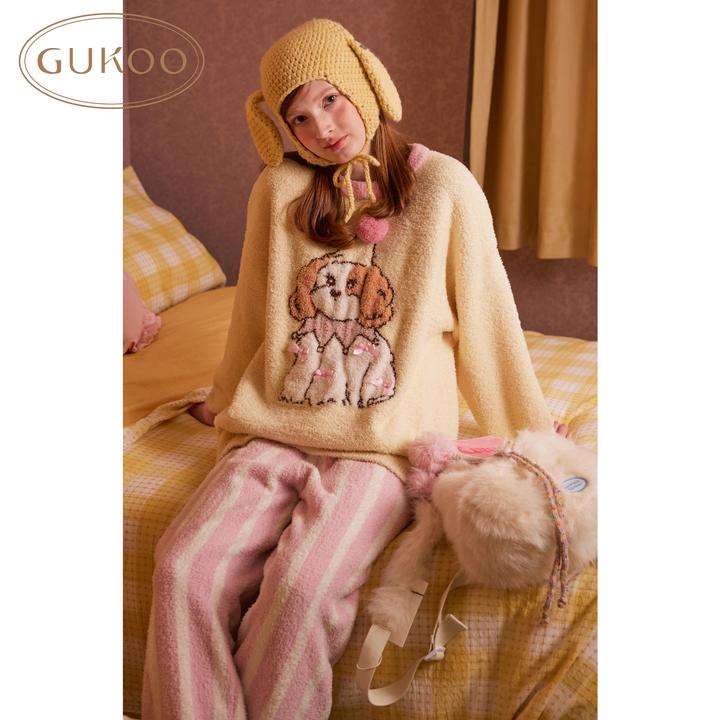 【Gukoo果壳】秋冬半边绒睡衣女西西小狗甜美卡通女士家居服套装