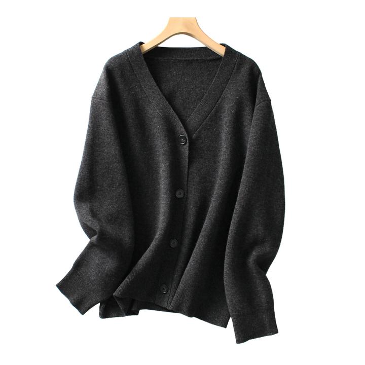 穿不腻系列~开衫宽松V领长袖针织衫毛衣秋外套