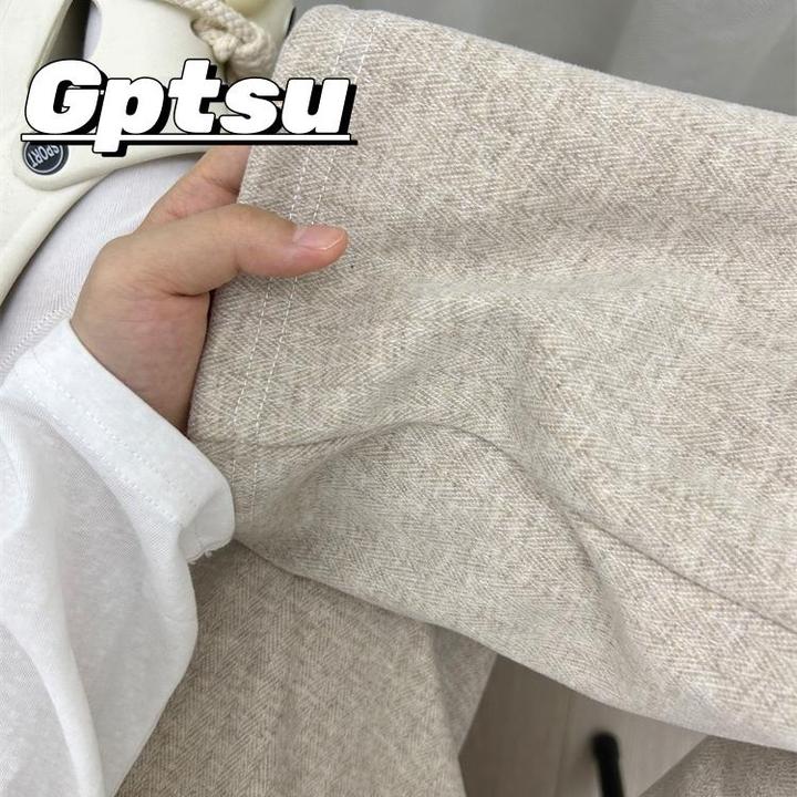 GPTSu燕麦色阔腿裤子女秋冬新款直筒垂感高腰宽松休闲窄版毛呢裤