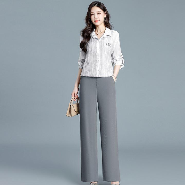 时尚气质POLO领长袖三件套女2025春季新款修身薄款背心阔腿裤套装