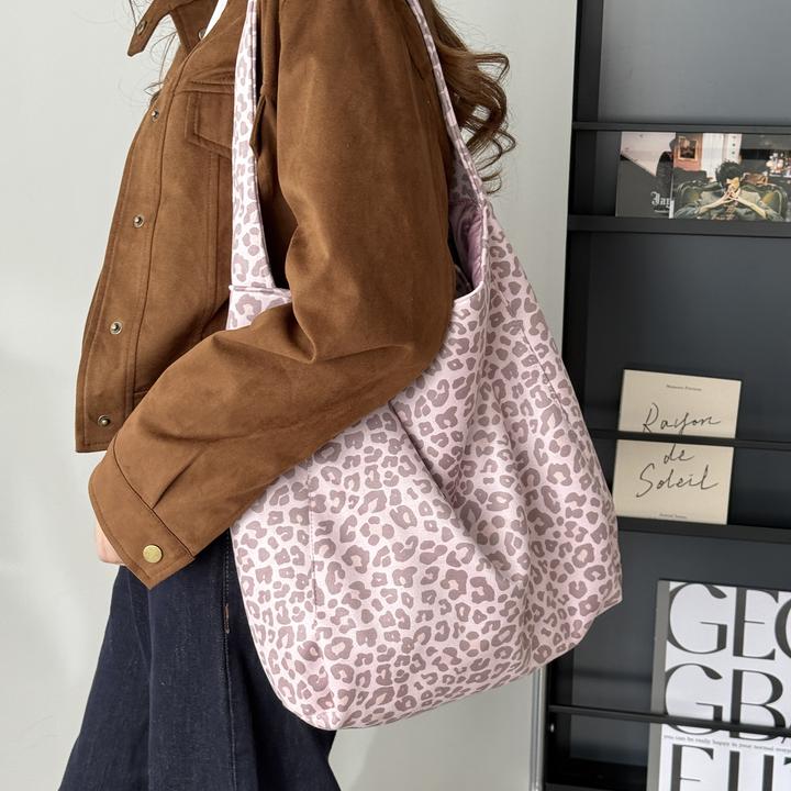 【菜芽子】2025秋冬豹纹百搭复古通勤单肩包大容量休闲帆布托特包
