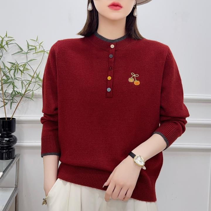 2025秋冬新款圆领针织衫女宽松显瘦百搭上衣Y-1019