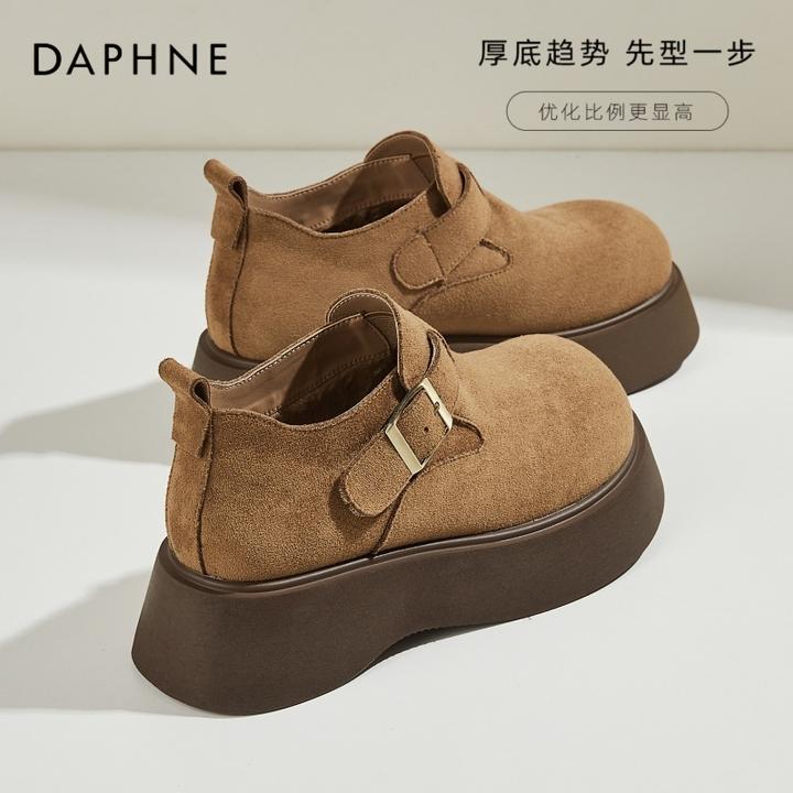 达芙妮复古绒面勃肯鞋女2025春秋复古英伦风乐福鞋增高厚底休闲鞋