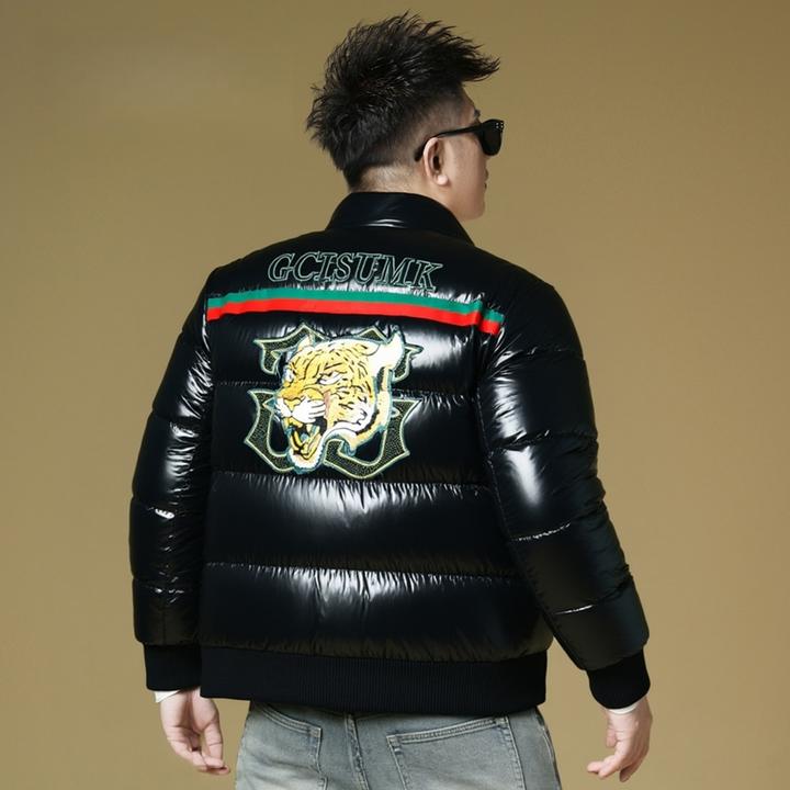 简纳曼克亮面羽绒服男士翻领加厚潮流2025冬季新款白鸭绒轻薄外套